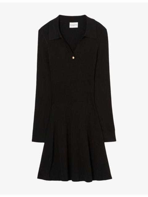 Claudie Pierlot Collared Long-Sleeve Knitted Mini Dress