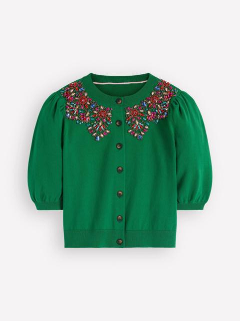 BODEN Nadia Embellished Cardigan-Green