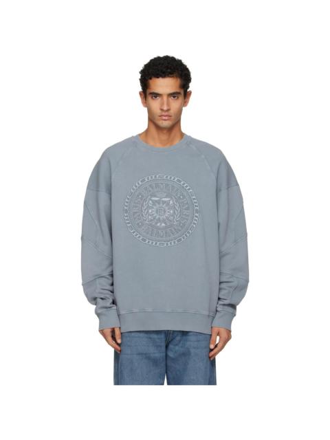 Balmain Gray Embroidered 'Balmain' Médaille Sweatshirt