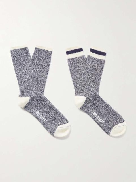 BEAMS PLUS Rag Pack of Two Striped Ribbed Cotton-Blend Socks