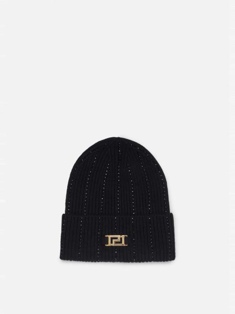 VERSACE Greca Crystal Ribbed Beanie