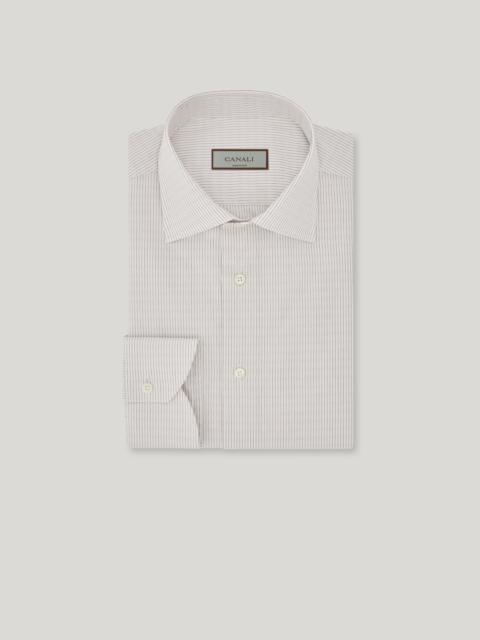 Canali WHITE AND BURGUNDY COTTON STRIPED REGULAR-FIT SHIRT