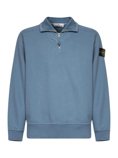 Stone Island Steel blue brushed organic cotton half-zip sweatshirt