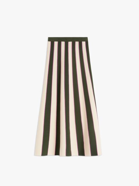 Victoria Beckham Flared Knitted Skirt in Khaki, Violet Stripe