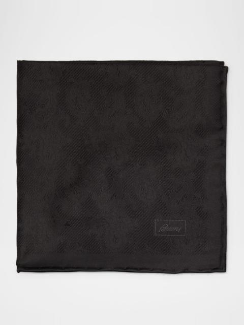 Brioni Men's Solid Paisley Jacquard Silk Pocket Square