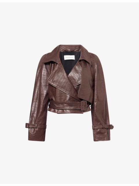 NOUR HAMMOUR Hatti Belted Croc-Embossed Leather Jacket