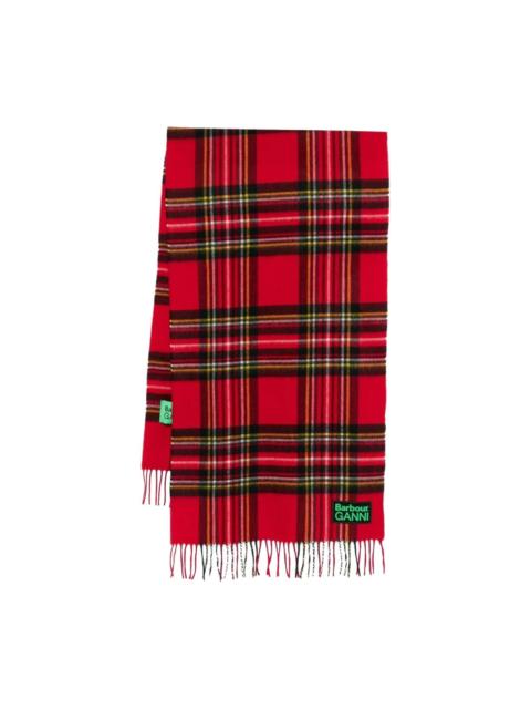 GANNI x Barbour tartan fringed scarf