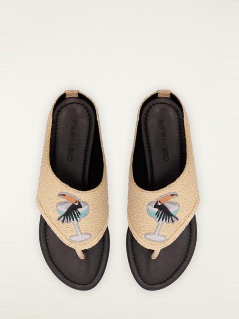 FARM RIO Raffia Embroidered Icons Flat Sandal