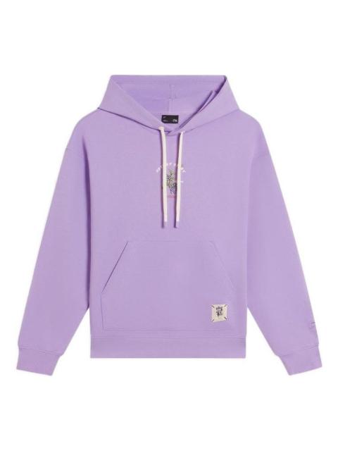 Li-Ning (WMNS) Li-Ning Floral Embroidered Logo Hoodie 'Purple' AWDS920-2