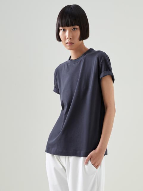 Stretch cotton jersey T-shirt with precious faux-layering