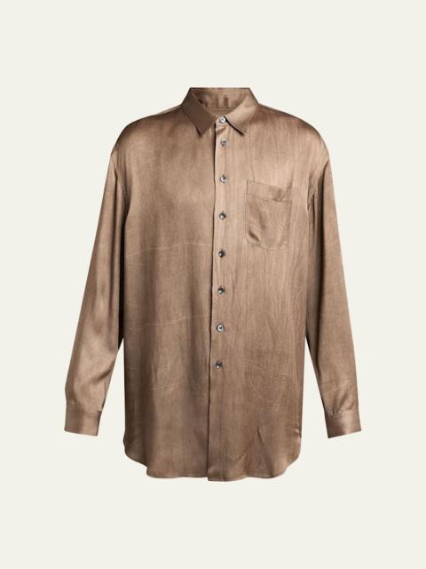 GIORGIO ARMANI Men's Dyed Satin Oversized Button-Down Shirt with Pocket