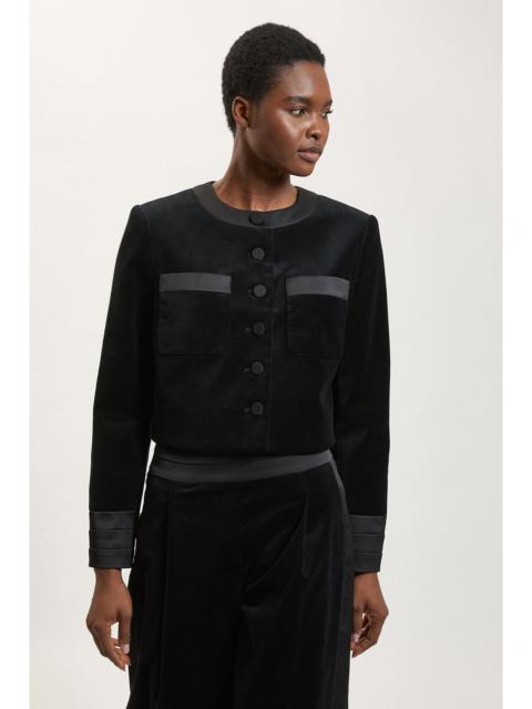 KAREN MILLEN Petite Velvet Tailored Collarless Blazer