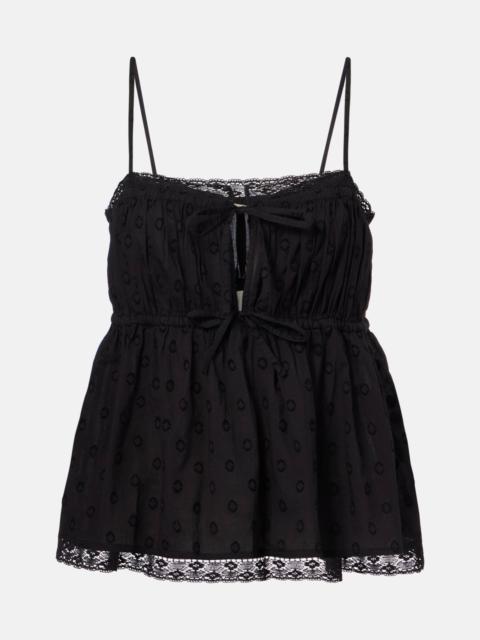 ULLA JOHNSON Quinn lace-trimmed gathered cotton top