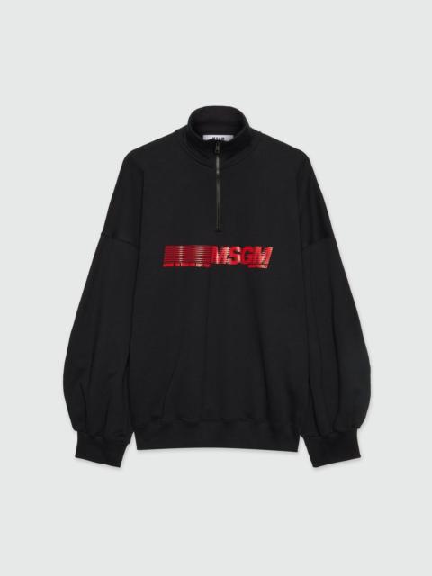 MSGM Black high-neck jersey sweatshirt with logo print