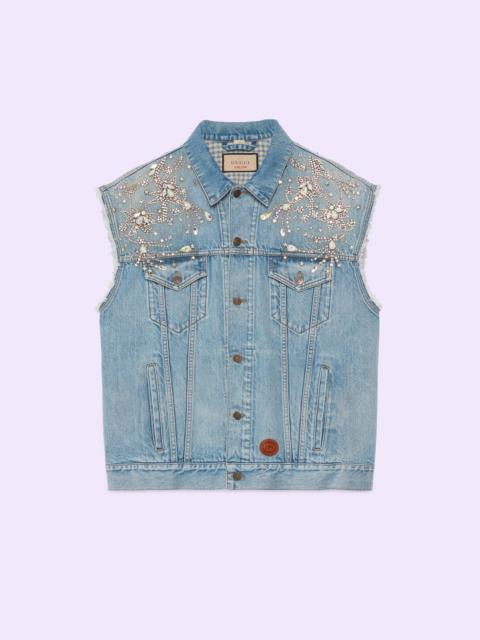 GUCCI Denim vest with crystal trim