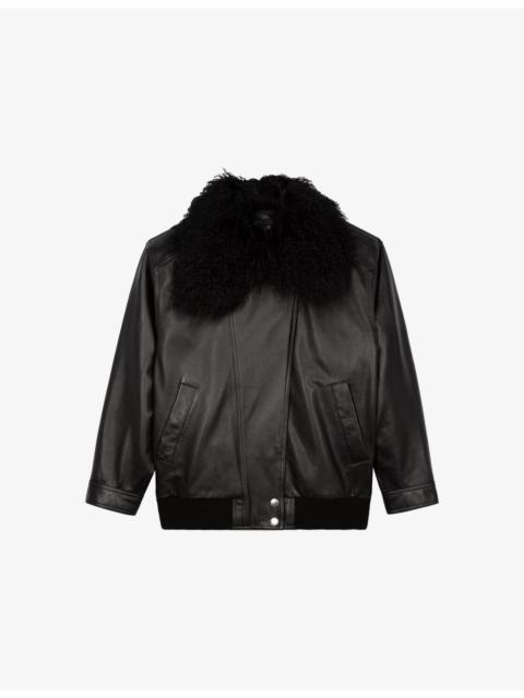 The Kooples Removable-Collar Relaxed-Fit Leather Jacket