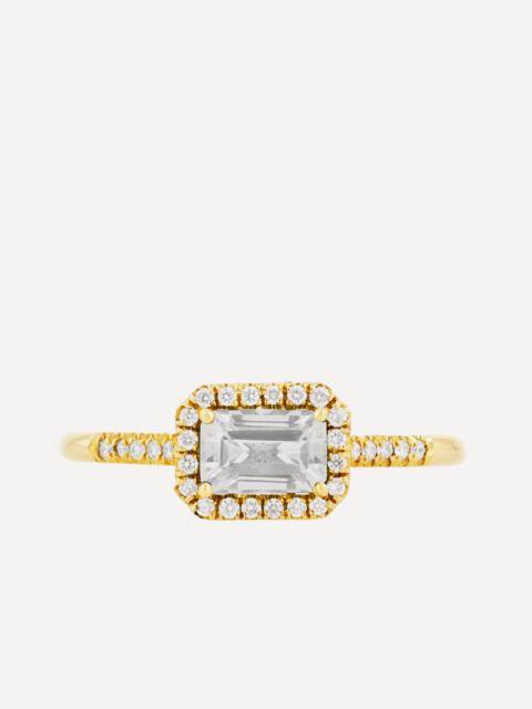 SUZANNE KALAN 14ct Gold Emerald Cut White Topaz Diamond Halo Positano Ring