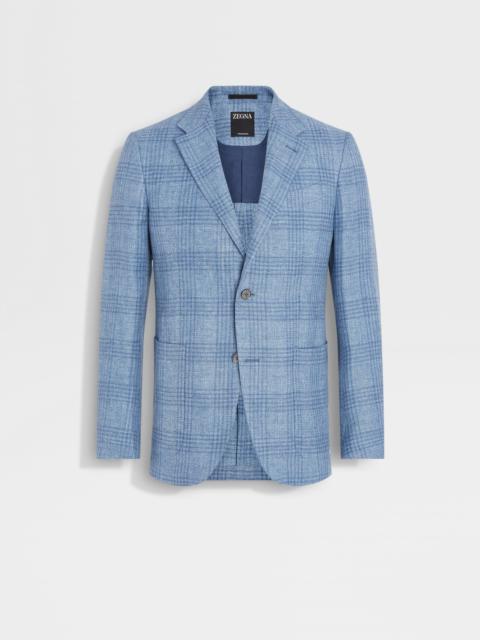 ZEGNA BRIGHT BLUE CROSSOVER LINEN WOOL AND SILK JACKET