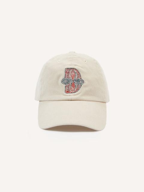 Drake's Ecru Kantha Flower Emblem Cotton Baseball Cap