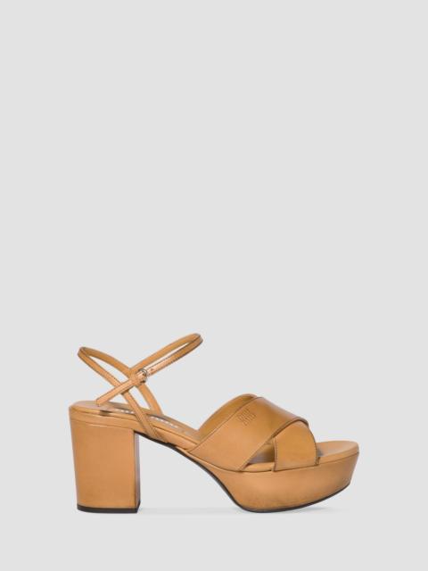 Miu Miu Women's Leather Platform Sandals - Beige Khaki
