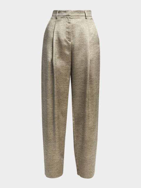 GIORGIO ARMANI Pleated Silk Straight-Leg Trousers