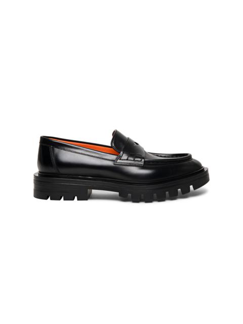 Women’s polished black leather penny loafer