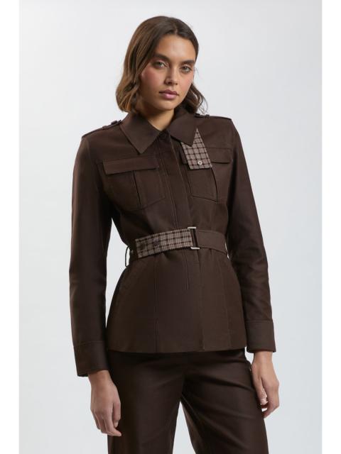 KAREN MILLEN Stretch Twill Belted Safari Tailored Jacket