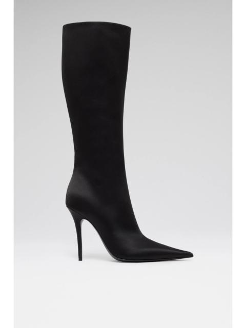 Amina Muaddi BARBARA BOOT 105 BLACK SATIN