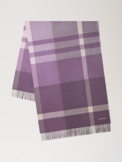 Mulberry Large Check Merino Wool Scarf Dusky Mauve & Hazy Lilac Merino Wool