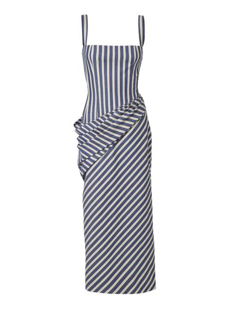 CAROLINA HERRERA Draped Denim Stripe Dress blue