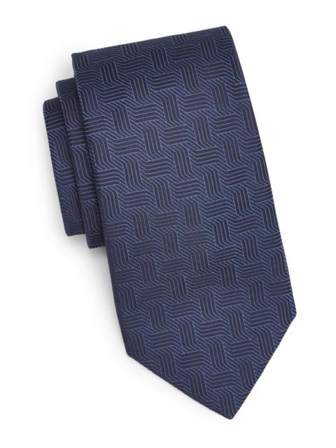 Canali Men's Art Deco Motif Silk Tie - Blue