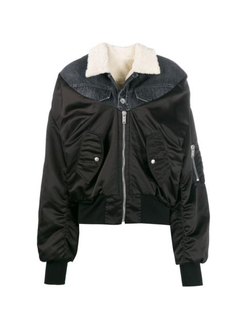 Unravel denim-panelled bomber jacket