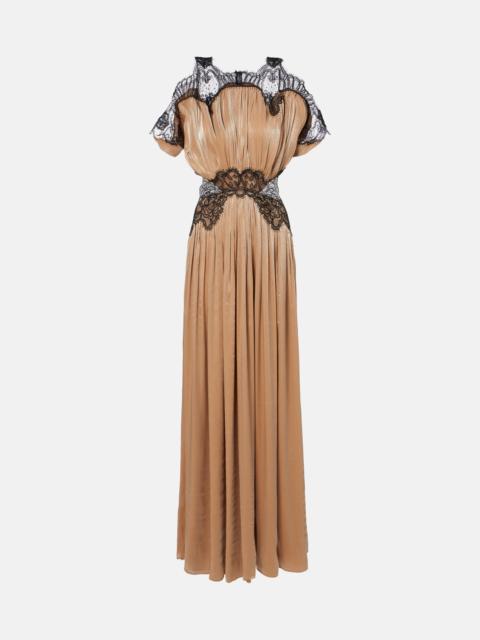 COSTARELLOS Lace-trimmed velvet gown