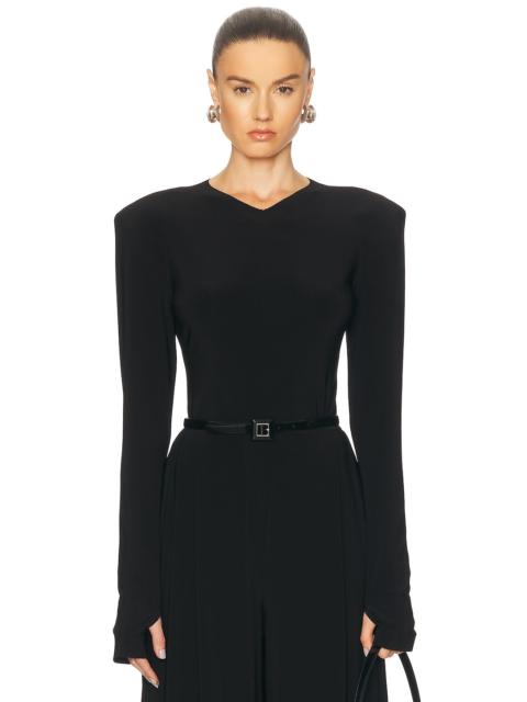 NORMA KAMALI Long Sleeve Shoulder Pad V Neck Top