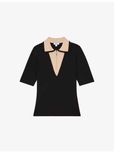 REISS Stella Contrast-Collar Stretch-Knit Top