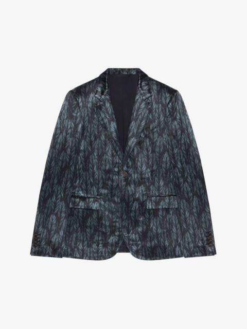 SLIM FIT JACKET IN SATIN WITH FEATHERS PRINT