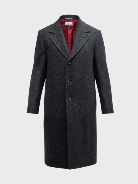 Brunello Cucinelli Men's Tonal Chevron Single-Breasted Overcoat