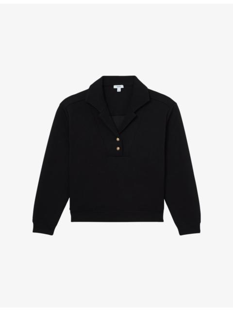 REISS Bella Button-Neck Stretch-Jersey Sweatshirt