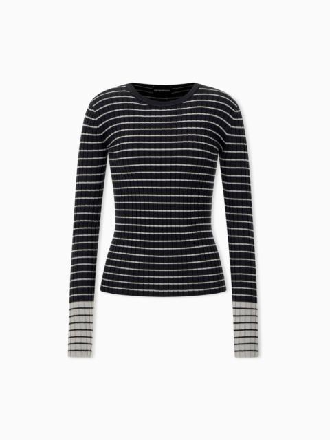 EMPORIO ARMANI SLIM FIT RIBBED PULLOVER WITH CREW NECK AND STRIPED PATTERN