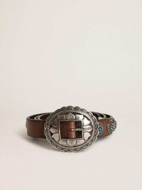 Golden Goose Women's belt in dark brown leather with silver studs