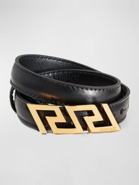 VERSACE Men's La Greca Leather Wrap Bracelet