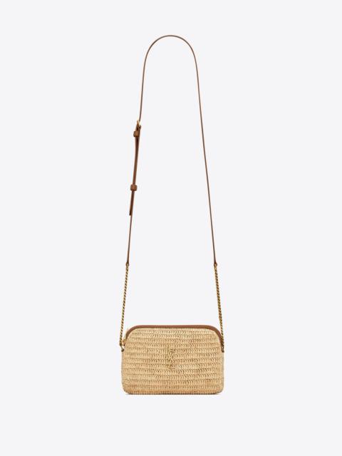 gaby zipped pouch in raffia and vegetable-tanned leather