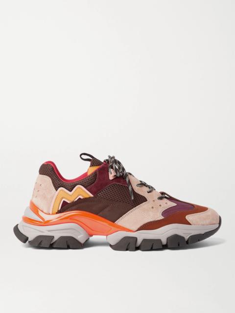 Moncler Leave No Trace Leather, Suede and Mesh Sneakers Burgundy