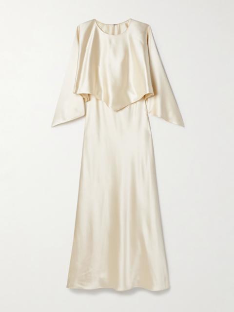 ADAM LIPPES Larys layered asymmetric cape-effect silk-charmeuse maxi dress Cream