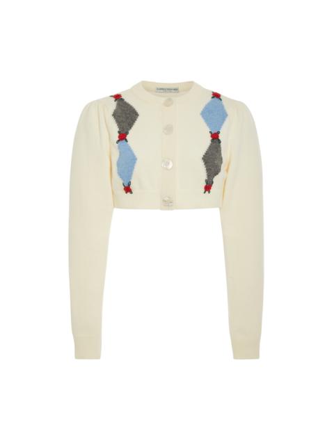 Alessandra Rich DIAMOND KNITTED CROPPED CARDIGAN WITH EMBROIDERY