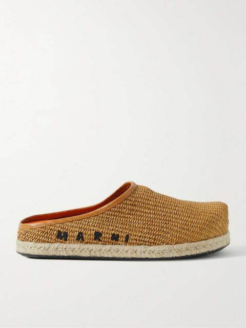 Fussbett Leather-Trimmed Logo-Embroidered Faux Raffia Mules
