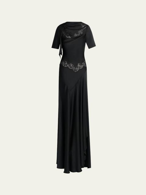 Alexander McQueen Lace-Inset Draped Satin Evening Dress
