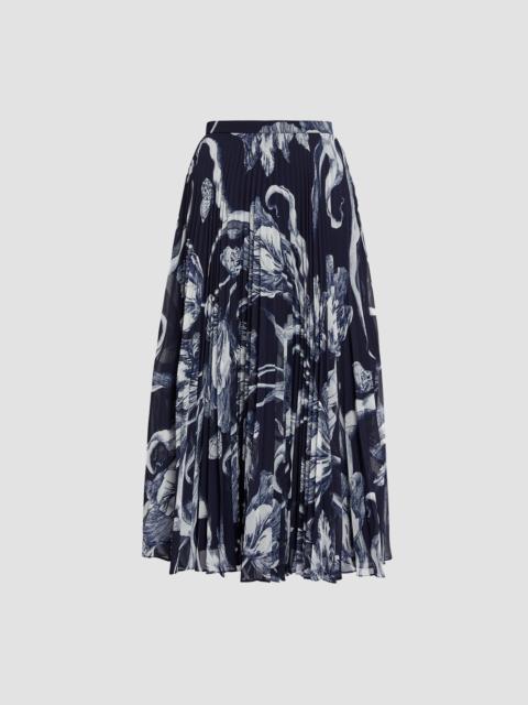 Erdem FLORAL PRINT PLEATED VOILE MIDI SKIRT