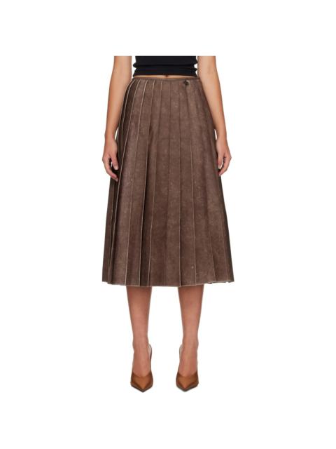 Diesel Brown Distressed Pleated Faux-Leather Midi Skirt