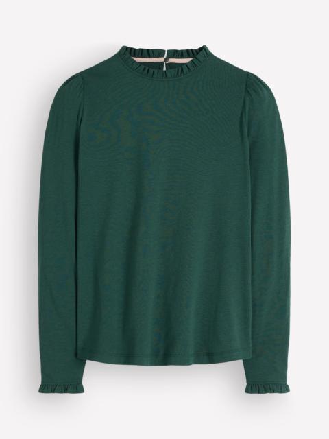 BODEN Supersoft Frill Detail Top-Midnight Teal